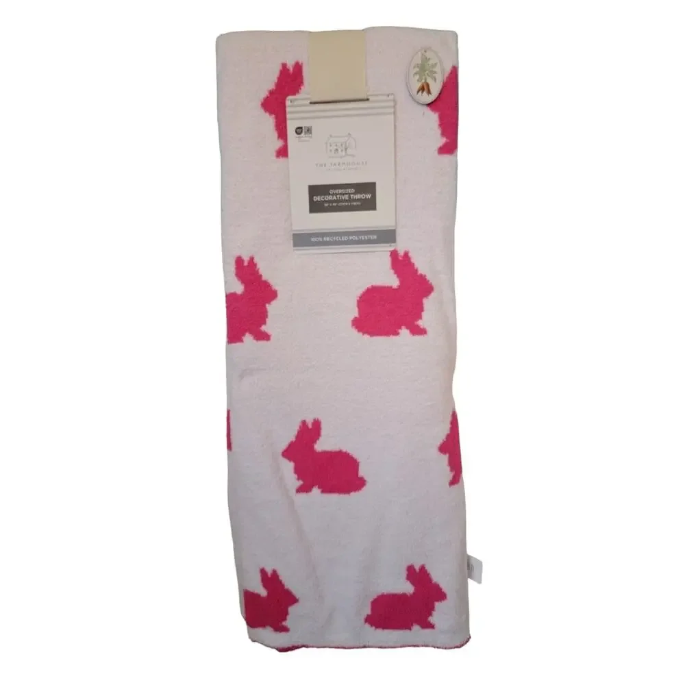 Reversible Rachel Ashwell Throw Blanket Hot Pink Easter Bunny Rabbit Knit New